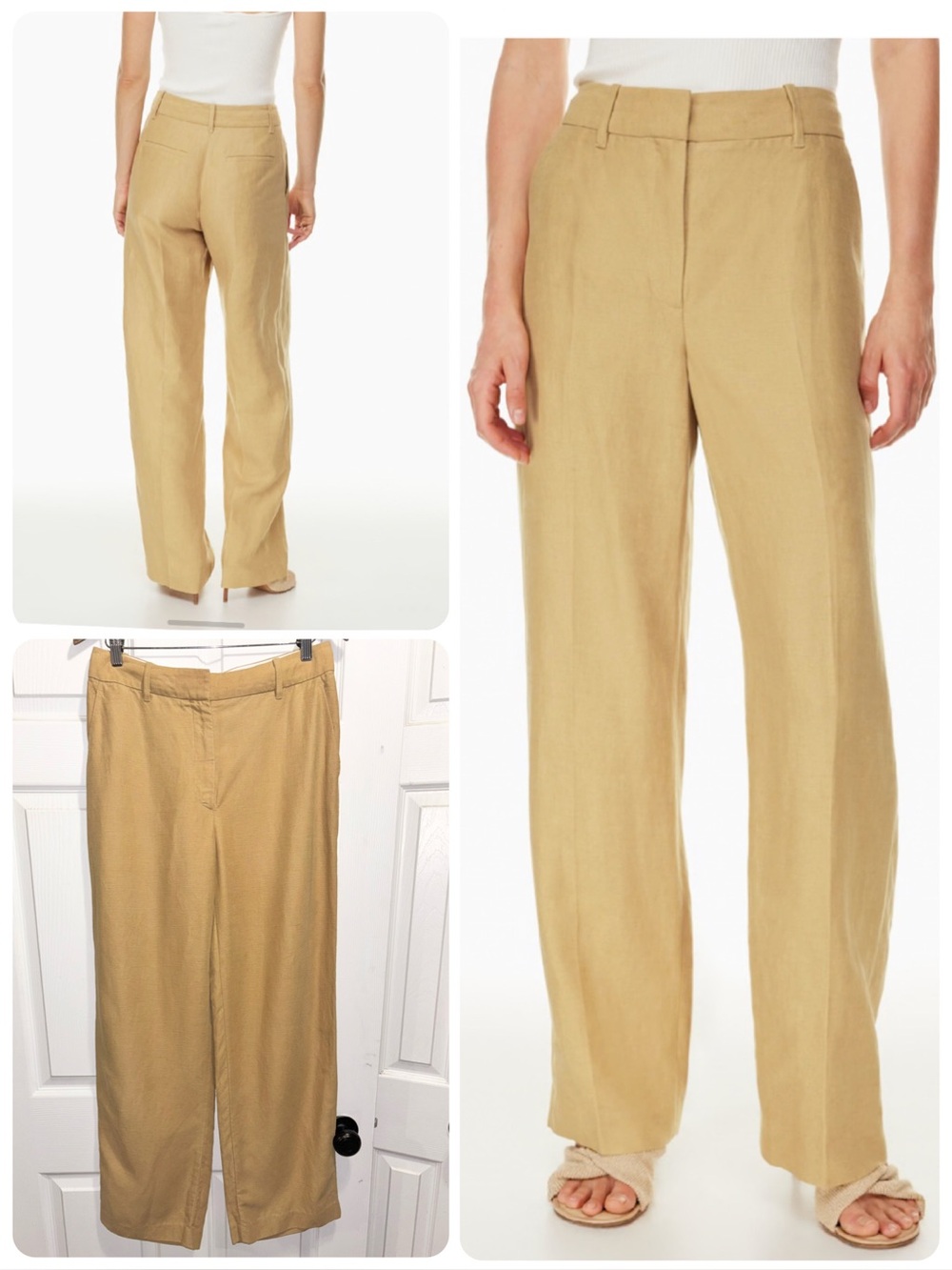 Aritzia Wilfred Author Linen Pants Wide Leg High Waist Sandy Beige Size 10